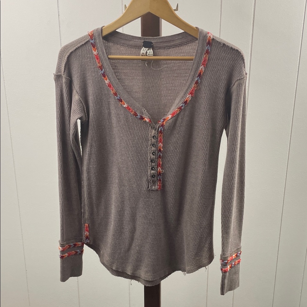 We the Free Rainbow Thermal Henley Top Lavender